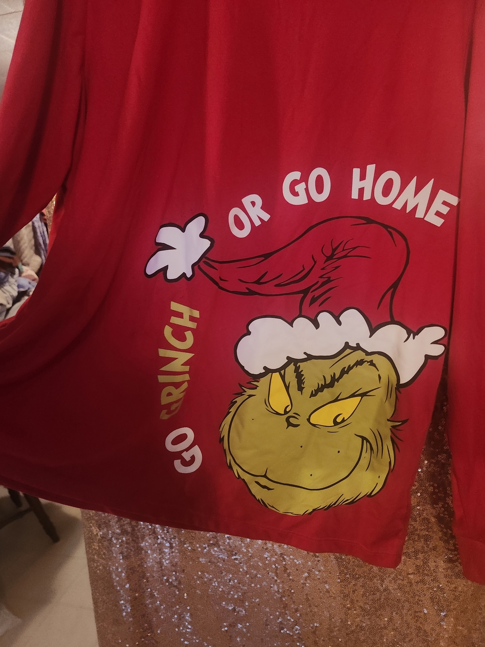 Dr. Seuss Red Grinch Long Sleeve Tee with Yellow Graphic